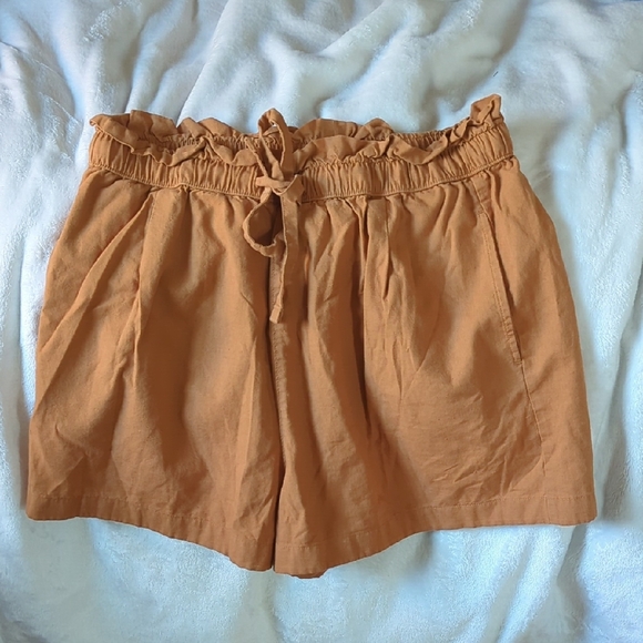 Cotton Linen Uniqlo Shorts Burnt Orange Tie Waist Summer Fall - Picture 2 of 4